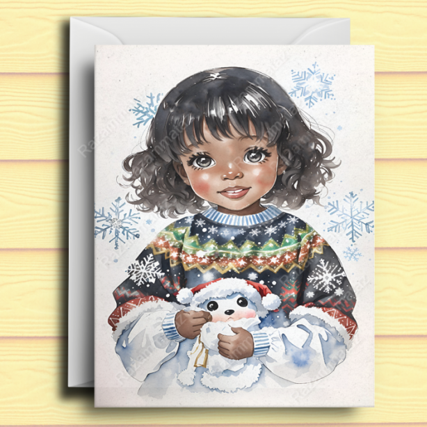 Black Girl K Christmas Card